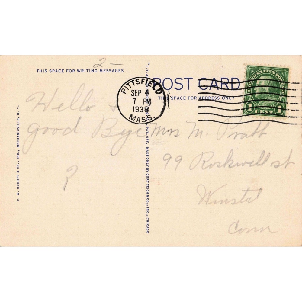 Vintage 1938 War Memorial Pittsfield Mass Linen Postcard 4A-H37 C.W. Hughes 118 - Picture 2 of 2